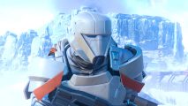 Helldivers 2 PSN account: a soldier clad i nwhite armor running through a snowy planet