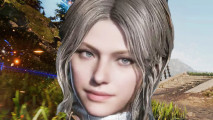 The First Descendant Steam reviews struggle after success of launch: One of the Descendants smiles at you while a battle rages on behind.
