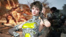 The First Descendant update 1.0.5: An upper-body shot of Luna posing with her left hand raised to her ear while smiling at the camera.